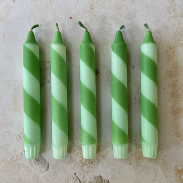 Hand Dipped Candle - Colourful Green Stripe Candy Cane