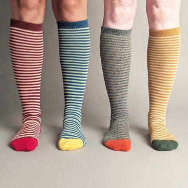 Women's Lambswool Boot / Long Socks - Fine Stripe - Teal & Mint