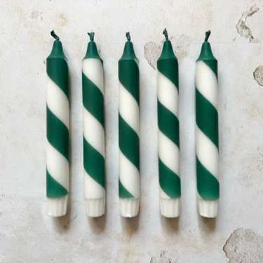 Hand Dipped Candle - Forest Green & White Candy Cane Stripe