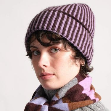 Knitted Stripe Beanie - Moorland