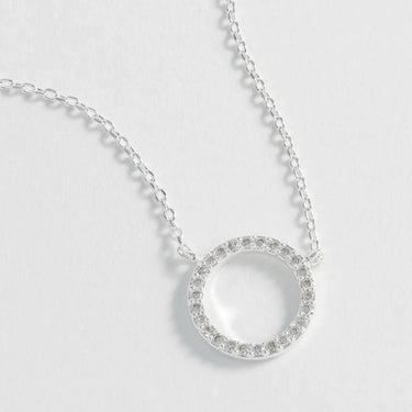 Large Pave Set Circle Necklace - CZ Silver