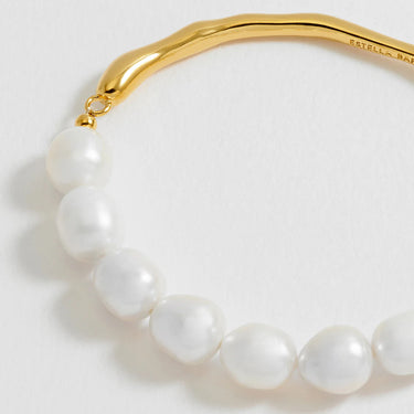 Molten Gold and Baroque Pearl Bangle Bracelet