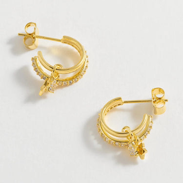 Duo Pave Star Hoop Earring - Gold Plated