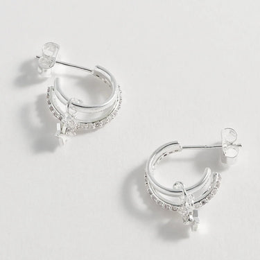 Duo Pave Star Hoop Earring - Silver Plated