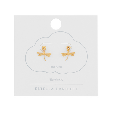 Flower and Dragonfly Earrings - Gold