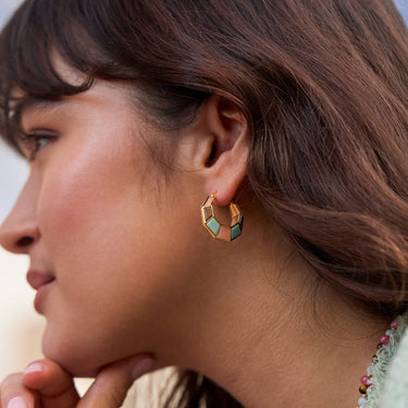 Mixed Gemstone Octagon Hinge Hoop Earrings