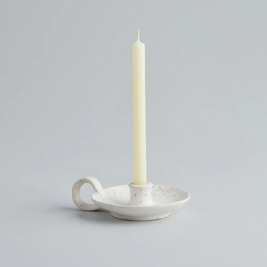 Candle Holder with Handle - White Speckle