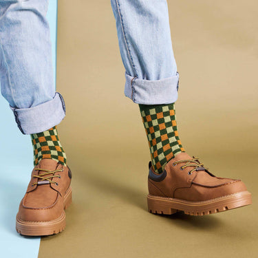 Men's Lambswool Ankle Socks - Sheep - Teal & Red