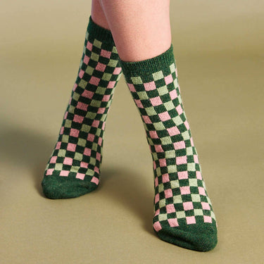 Women's Lambswool Ankle Socks - Sheep - Teal & Red