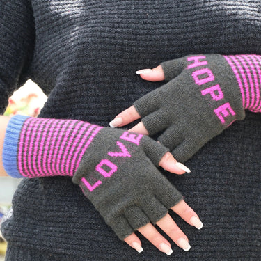 Love & Hope Knitted Gloves - Khaki & Fluro Pink