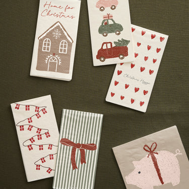 Paper Napkins - Green Stripes and Red Bow